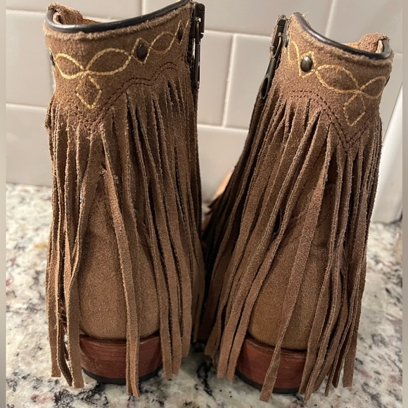 New J.B. Dillon Fringe Western Ankle Booties Suede Tan Cowboy Boots Size 5 - Picture 5 of 9